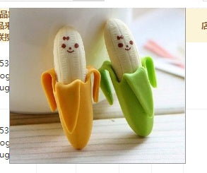 Creative Cute 2pcs Banana Fruit Pencil Eraser Rubber Novelty Kids Student Learning Office Stationery