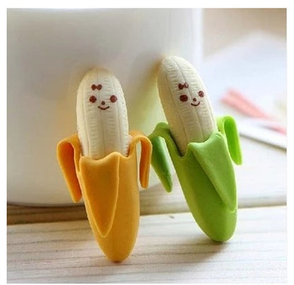 Creative Cute 2pcs Banana Fruit Pencil Eraser Rubber Novelty Kids Student Learning Office Stationery