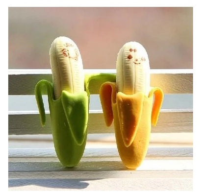 Creative Cute 2pcs Banana Fruit Pencil Eraser Rubber Novelty Kids Student Learning Office Stationery